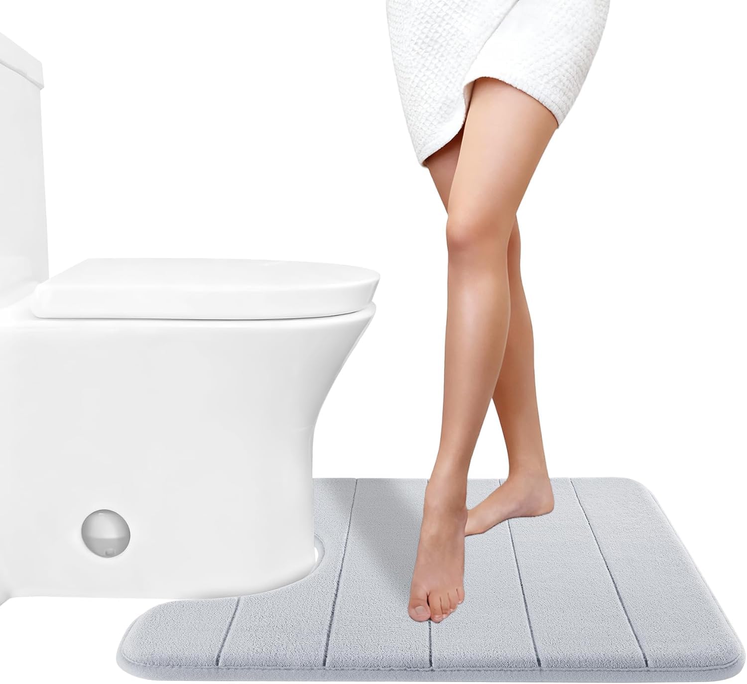 Yimobra Memory Foam Toilet Bath Mat U-Shaped Contour Rug Maximum Absorbent, Soft and Comfortable, Non-Slip, Thick, Machine Wash and Easier to Dry for Bathroom Carpet, Silver, 61 x 51cm