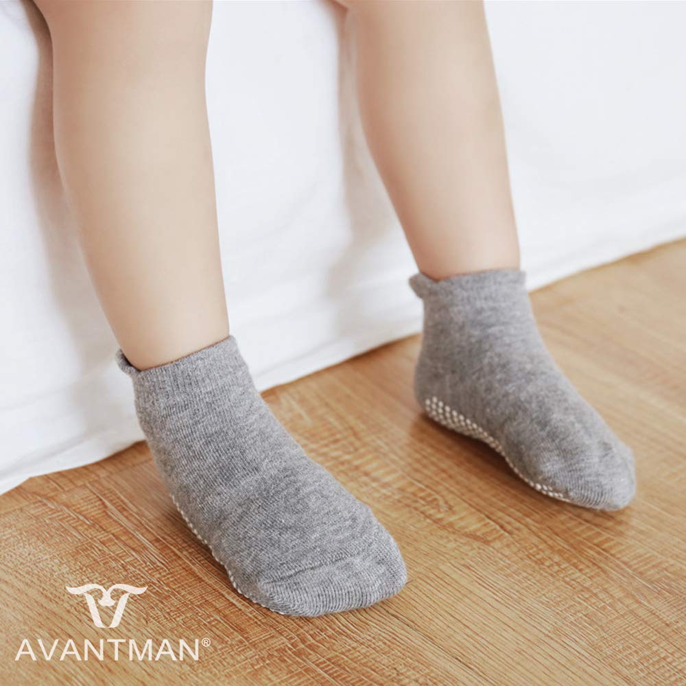AVANTMEN Baby Socks with Grips Non Slip for Babies Girls Boys Toddlers Infants Kids Ankle Socks Anti Skid 6/12 Pack (12 Pack Girls - Assorted Solid, 1-3T)