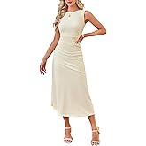 Kikibell Women's Cocktail Dresses Sleeveless Ruched Elegant Semi Formal Wedding Guest Prom Party Summer Maxi Dress