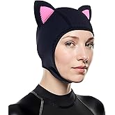 PAWHITS Cat Ears Wetsuit Hood, 3mm Neoprene Adjustable Scuba Hood with Flow Vent, Thermal Surfing Hood for Diving Kayaking Swimming