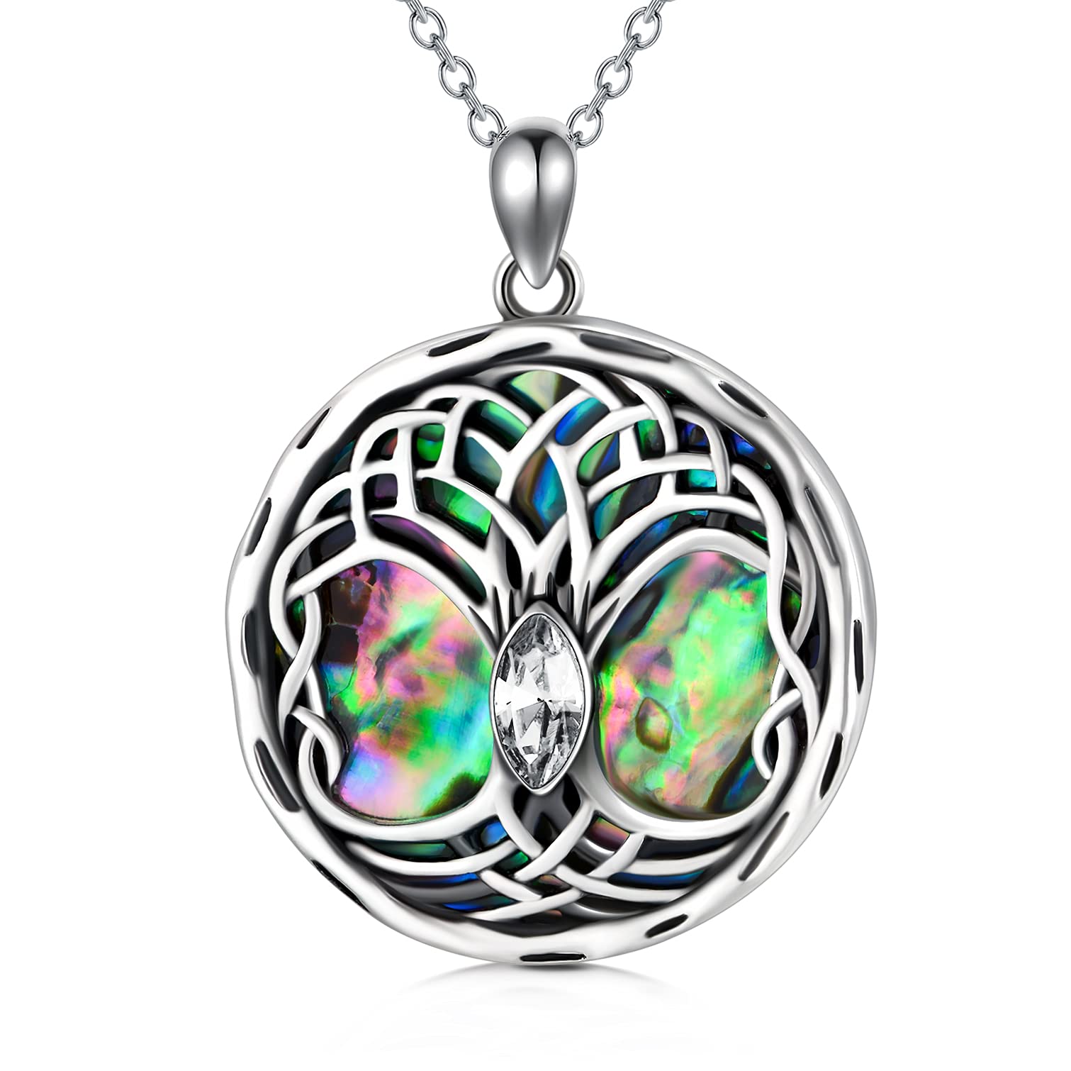 AOBOCO Celtic Tree of Life Necklace Sterling Silver Family Tree Pendant Necklace, Birthday Jewellery Gifts for Women Her (White) — image 1