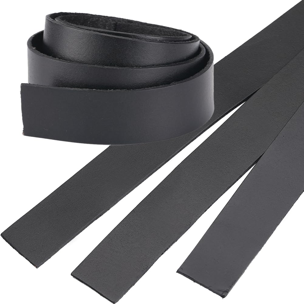 GORGECRAFT 3 Roll 25mm Wide Flat Leather Cord Genuine Leather Strip 2mm Thick Black Strap Cowhide String Braiding Thread Rope for Bracelets Jewelry Making Belts Drawer Handle Pull DIY Crafts