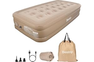 Bestrip Air Mattress Twin with Built-in Pump, 16" Single Inflatable Mattress, Fast Inflation/Deflation Blow up Mattress Bed f