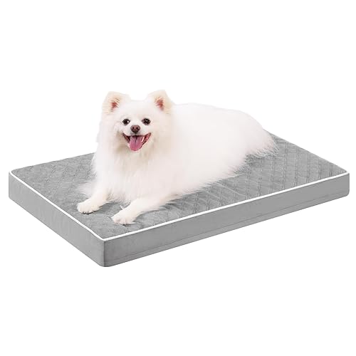 KSIIA Medium Dog Bed Washable, Orthopedic Dog Beds, Crate Mattress with Removable Cover, Mat with Non Skid Bottom, Grey, 88x55x7cm