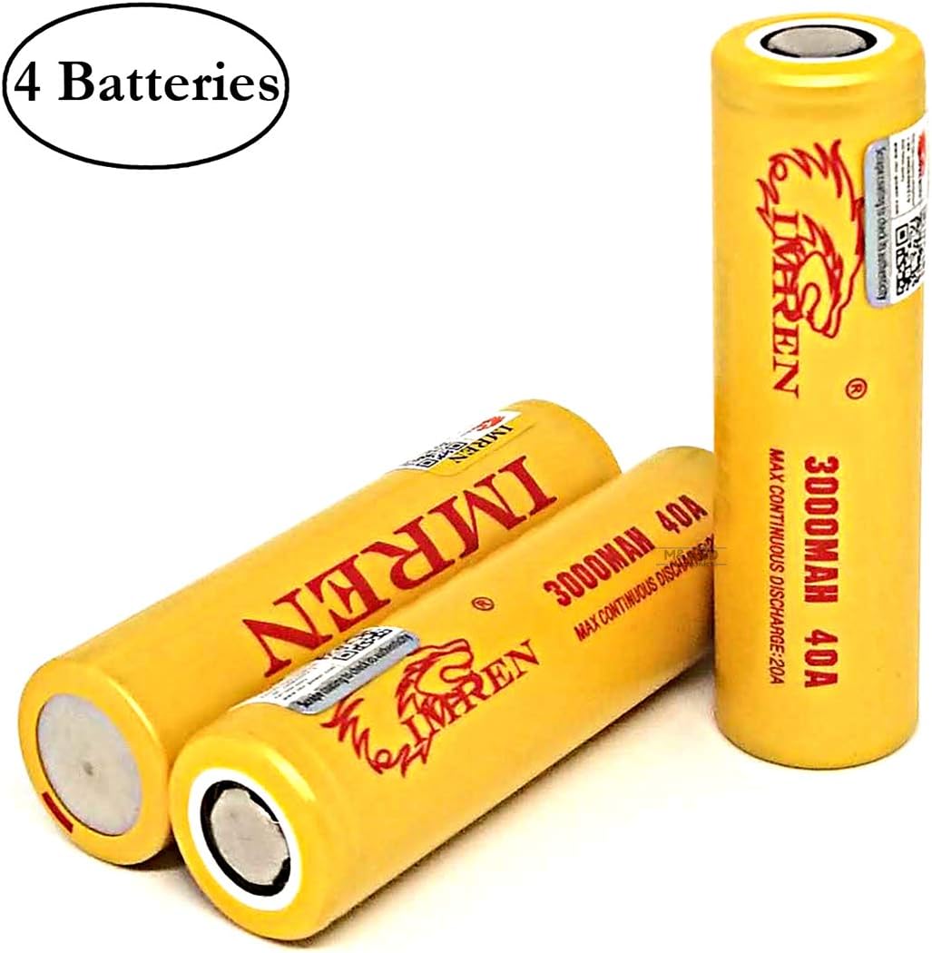 M&A BD 4 Pack with Battery Organizers IMREN 3000mAh 20A Flat Top Battery, 3.7V Rechargeable High Drain for Electric Tools, Toys, LED Flashlights, Torch, and Etc