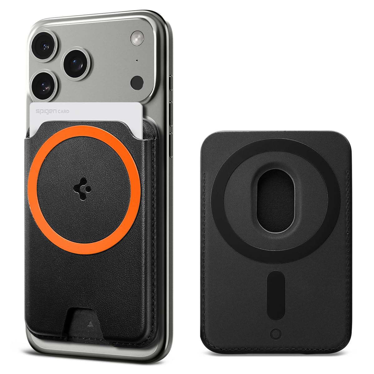 Spigen for MagSafe Wallet, Holds 3 Cards, MagFit Compatible with iPhone 17/16/15/14/13/12 Models, Pixel 10 Series, MagSafe-Cases, Pixelsnap, Plaud Note & More, Card Holder - PU Black (3-Cards/MagFit+)