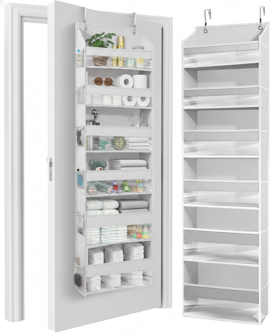 HOMELUX THEORY 1 PC Heavy Duty Over the Door Organizer 55x14x6.7, 6 Large Front & 12 Side Pockets, Hanging Storage Closet Door Organizer for Bedroom, Bathroom and Baby Nursery Storage (Light Gray)