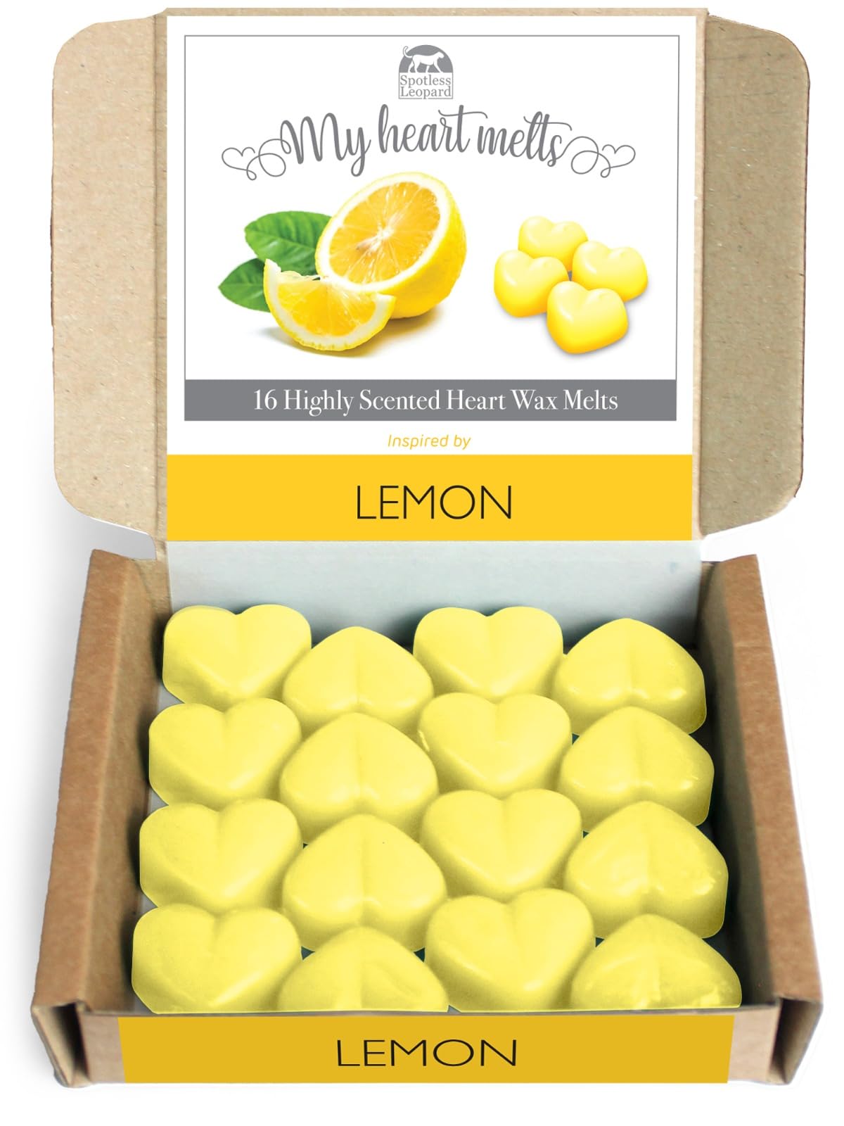 Lemon Wax Melts - 16 x 5g High Lemon-Scented Wax Melts in a Beautiful Presentation Gift Box Spotless Leopard Candle Gift Sets - Made in UK