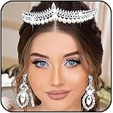 Obmyec Pearl Tiaras and Crown Crystal Head Crowns Rhinestone Princess Tiaras Wedding Crown for Bride Royal Queen Crown for Women