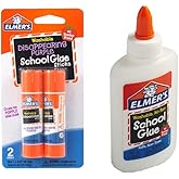 Elmer's bundle Washable Liquid School Glue, White, Dries Clear, 4 fl oz Plus Disappearing Purple Elmer's School Glue Stick, 7