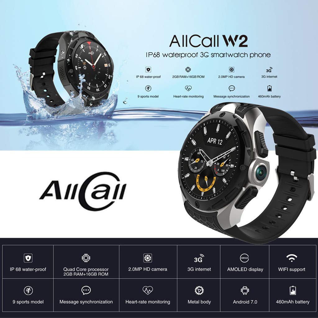 AllCall W2 3G Android 7.0 - Reloj Inteligente de 4 núcleos (2 + 16 GB)