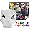 DIY White Hard Plastic Dino Mask with Paint Set, Dinosaur Mask Hard Plastic Moving Jaw, Velociraptor, T-Rex, Jurassic,