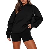 onlypuff Women Pullover Sweatshirt Long Sleeve Hoodies Kangaroo Pocket Fleece Basic Sweater