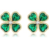 SLUYNZ Solid 925 Sterling Silver Green Clover Earrings Stud for Women Teens Love CZ Clover Stud Earrings for Spring Summer