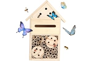 Insect House, Garden Outdoor Wooden Insect Bee House, Wood Bug Room, Shelter Nesting for Ladybugs Butterfly Mason Bees, Box D