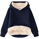 Flygo Unisex Boys Girls Fleece Lined Sherpa Hoodie Kids Warm Winter Hoodies Pullover Hooded Sweatshirt Sweater 4-13Y