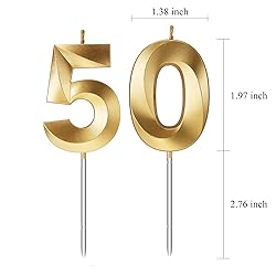 50th Birthday Candles for Cakes Numbers Candle