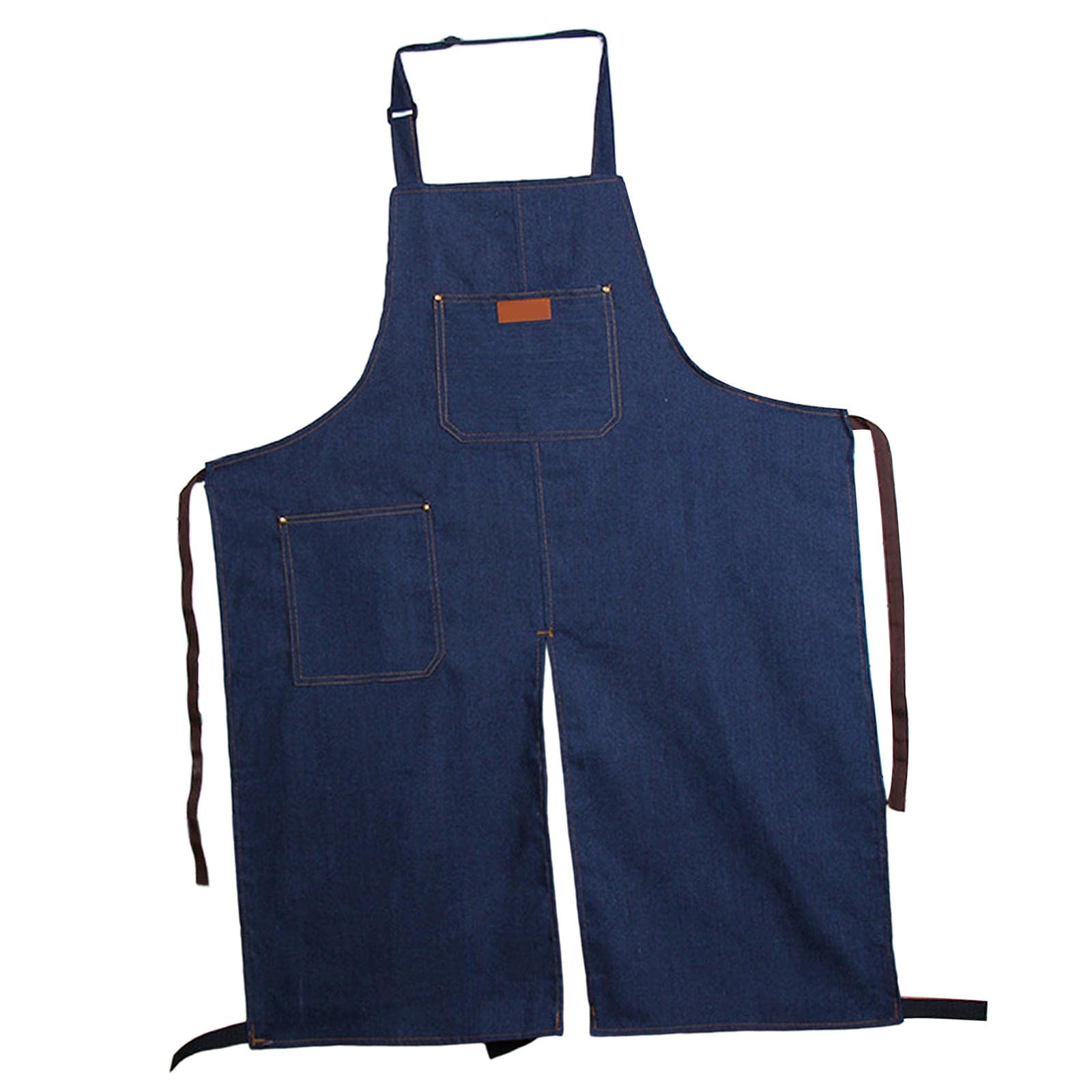 Milageto Fashion Pottery Denim Split Leg Apron, Comfortable Lightweight Adjustable Neck Aprons for Men Women Yard Modeling Ceramic Clay Working