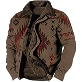 Spatofa Mens Aztec Fleece Jacket Vintage Ethnic Sherpa Lined Zip up Jacket Fashion Winter Warm Collared Western Coat