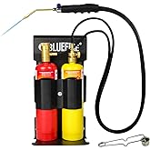 BLUEFIRE Oxypropane Welding Gas Cutting Torch Kit with Flint Lighter and Cylinder Holder Rack - For Jewelers Hvac Map Gas Torch Kit Brazing Mapp Gas Torch, Soldering Oxy Acetylene Torch Kit