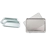 Nordic Ware Natural Aluminum Commercial Baker's Quarter Sheet, 2-Pack & Half Sheet with Oven Safe Nonstick Grid, 2 Piece Set,