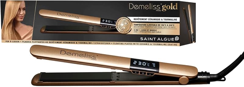 SAINT ALGUE Alisador GOLD - Alisado desde raíz, placas finas cerámica y turmalina, temperatura 150-230°C, para cabello liso a ondulado, diseño ergonómico y profesional. — foto 1 de 7
