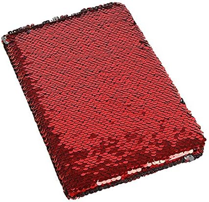 Modcon Magic Sequin Journal Reversible Sequin Office Notebook Mermaid Notepad School Diary for Girls Adults Festival Birthday (Red/Silver)