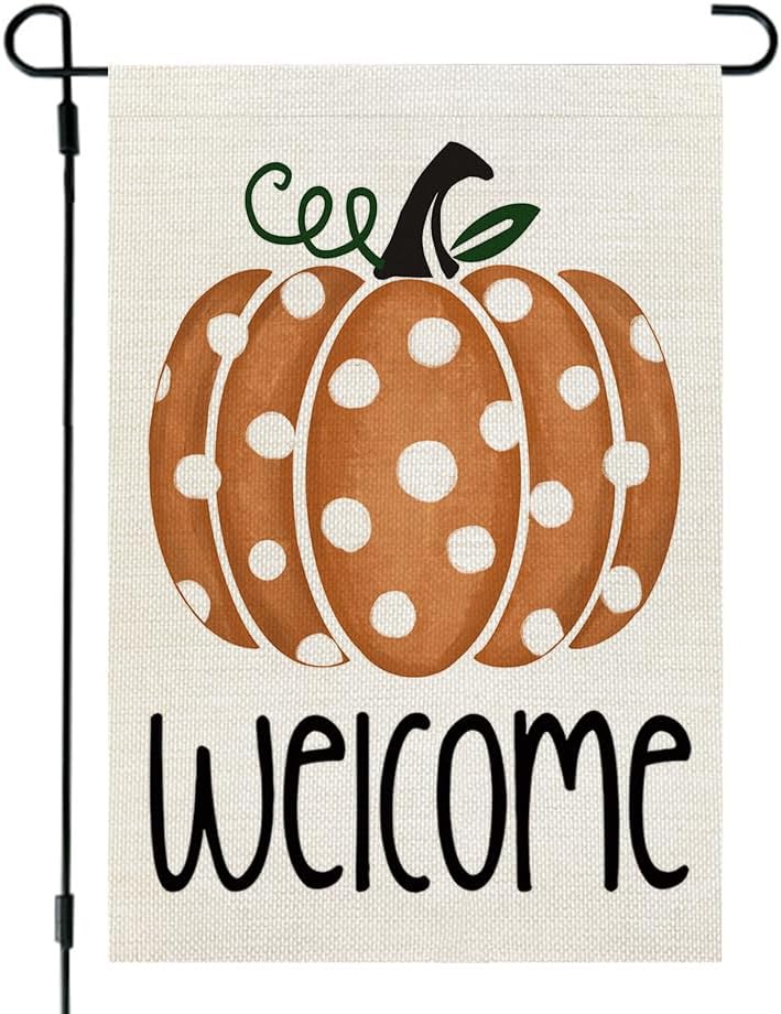 Flags - CROWNED BEAUTY Fall Pumpkin Welcome Garden Flag 12×18 Inch for Outside Double Sided Vertical Seasonal Holiday Thanksgiving Yard Flag