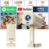 Mini Projector 1920*1280P HD Smart Projector with Wifi and BT Built-in App | 2026 Upgraded 4K Projector with Auto Focus &amp;Keystone Correction Mini Projector Compatible with HDMI/TV Stick/Laptop/USB,Beige