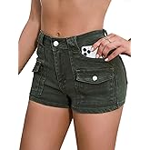 Aotasely Women's Stretchy Jean Shorts Mid Waisted Twill Shorts Stretch Junior Booty Denim Shorts with Pockets Club Night