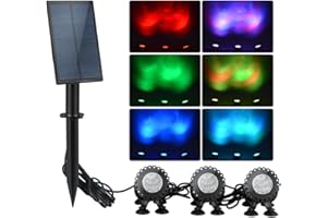 WisHomee Solar Pond Lights Outdoor, Submersible RGB LED Fountain Lights, Dusk to Dawn Landscape Spotlight for Garden, Patio, Tree, Lawn(Color Change + Stay on)