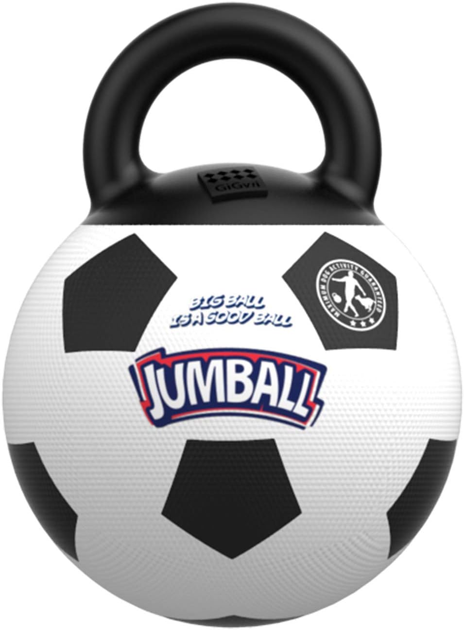 Gigwi JUMBALL Dog Tug and Toss Interactive Toy Soccer Ball for Dogs, Football Dog Ball with Handle Diameter 8 Inches Including Needle Inside, Excercise Ball for Large Dogs But not Aggressive Chewers