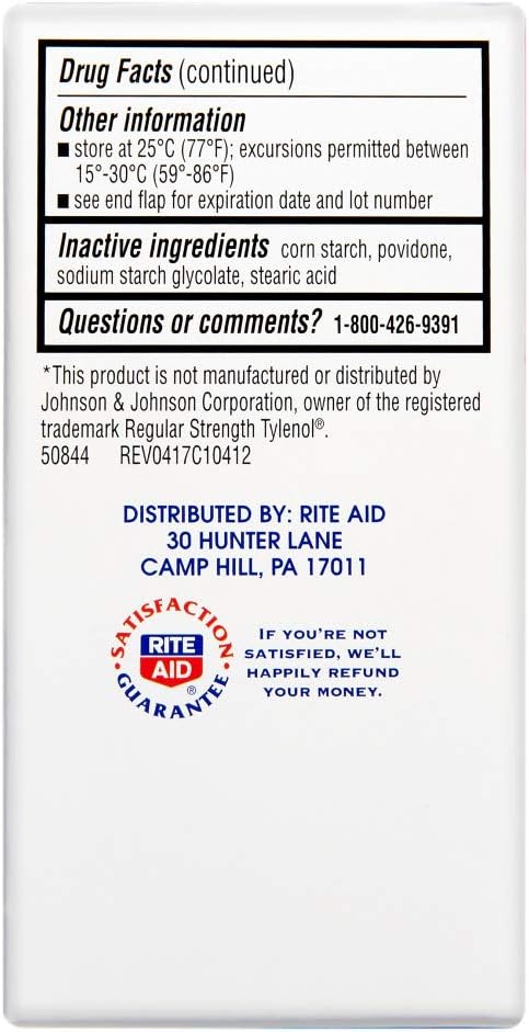 Rite Aid Regular Strength Acetaminophen, 325mg - 100 Tablets | Pain Reliever and Fever Reducer: Health & Personal Care