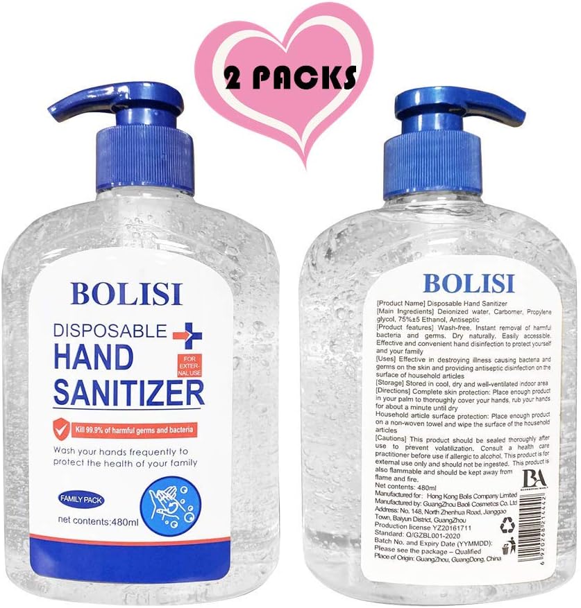 Hand Sanitizer Bulk Soap, Large Size Rinse-Free Disposable Hand Wash Gel No-wash Hand Soap Refreshing Gel Pump Bottle for Hand Cleaning (2 Packs x 16.23oz/480ml)