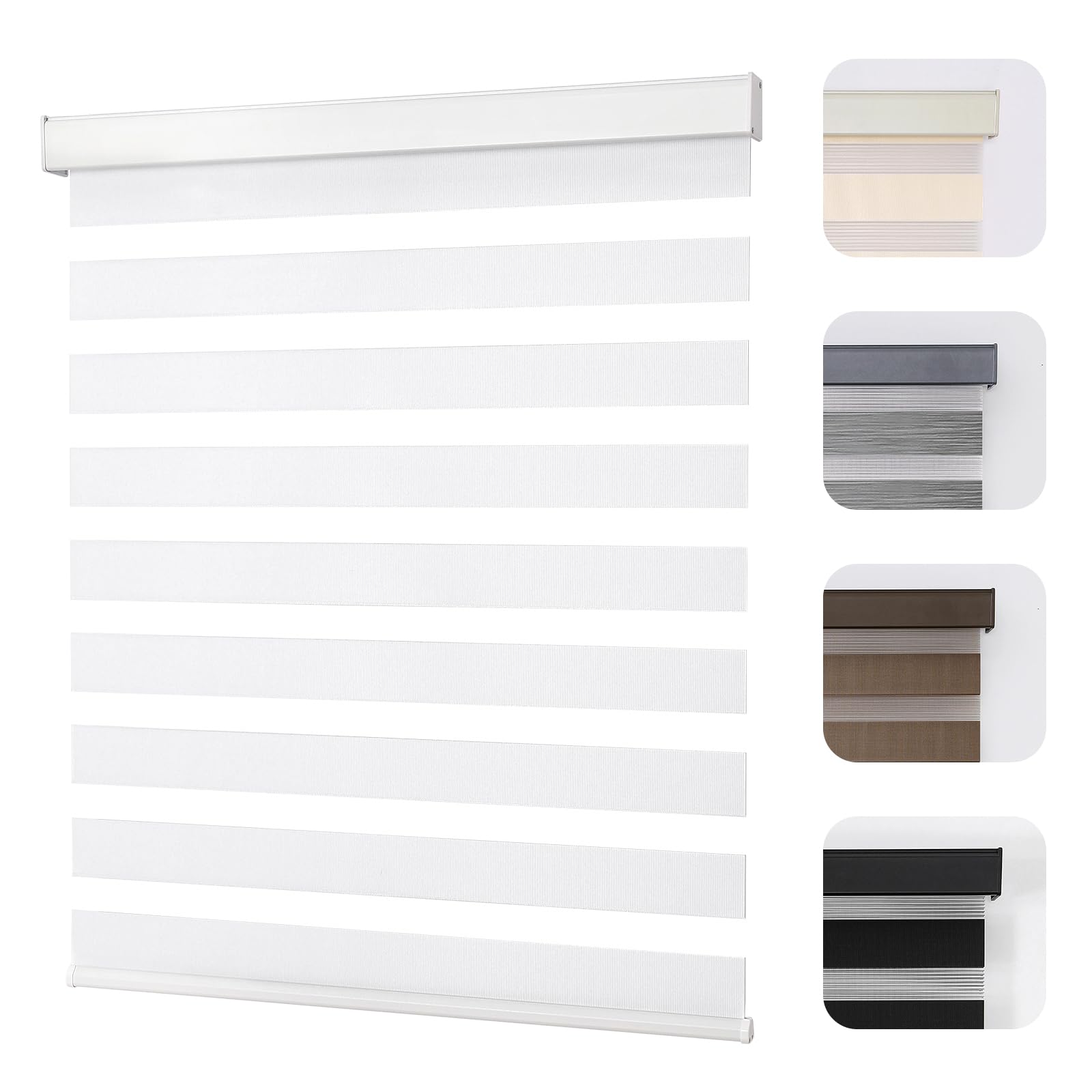 Photo 1 of Joydeco Cordless Zebra Blinds for Windows, Dual Layer Light Control Window Blinds with Light-Proof Aluminum Cover, Free-Stop Roller Shades for Home & Office (White,71" W x 75" H)
