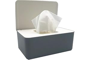 OVYUZHEN Wipes Dispenser Holder,Sealed Tissue Storage Box Case Wet Baby Wipes Case Baby Wipe Holder with Lid for Home Office Desk, Dorm, Kitchen, Washroom, Vanity (White+Gray)