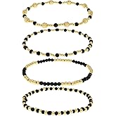 Tyebiva Gold Beaded Gemstone Bracelets Stack Set for Women, Handmade Colorful Natural Stones Beads Stackable Bracelet Summer Beach Jewelry Gift