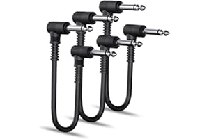 FeelGlad 6 Inch/ 15 CM Guitar Patch Cables, 3 Pcs Black Guitar Bass Effects Pedalboard Patch Cable Cord, 1/4" inch TS Right Angle Plug Instrument Patch Cable for Guitar Effect Pedal