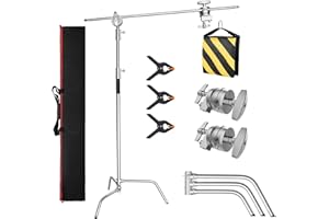 GSYXERGILES Heavy Duty C-Stand, Stainless Steel Tripod with Boom Arm - Max Height 10.5FT/320CM Photography Light Stand with 4.2FT/128CM Holding Arm for Studio Monolight, Softbox, Reflector