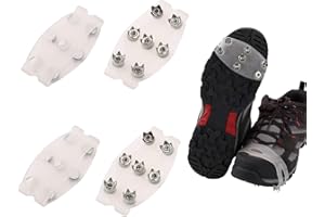4 Pcs Ice Grips Grippers Cleats for Shoes & Boots, White Translucent Anti-Slip Crampons with 7 Steel Spike for Winter Hiking 