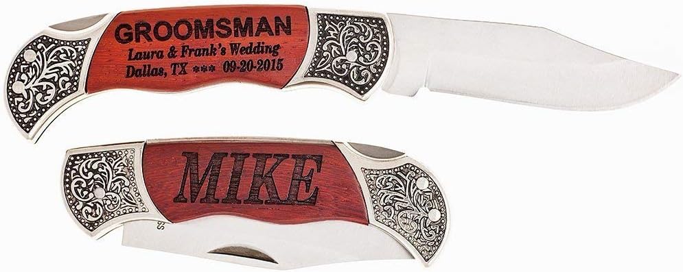 Double Side Engraved Personalized Rosewood Deco Grip Hunting Knife, Customized Wedding Gift, Custom Engraved Knife