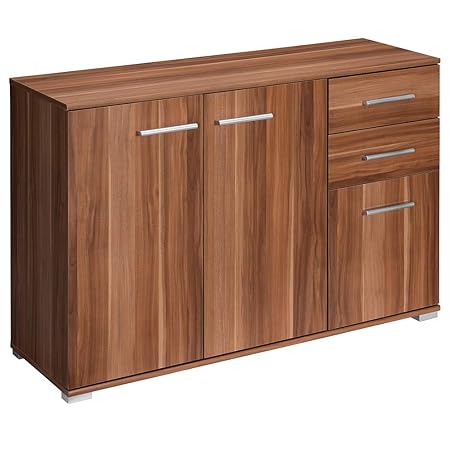 Deuba Kommode Sideboard Nussbaum Alba mit 2 Schubladen & 3 Türen 107 x 75 x 35 cm Anrichte Beistellschrank Holz
