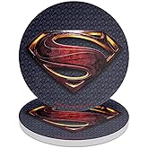 GRAPHICS & MORE Justice League Movie Superman Logo Round Ceramic Coasters, Set of 2, 3.9" Ceramic Stone & Cork Base