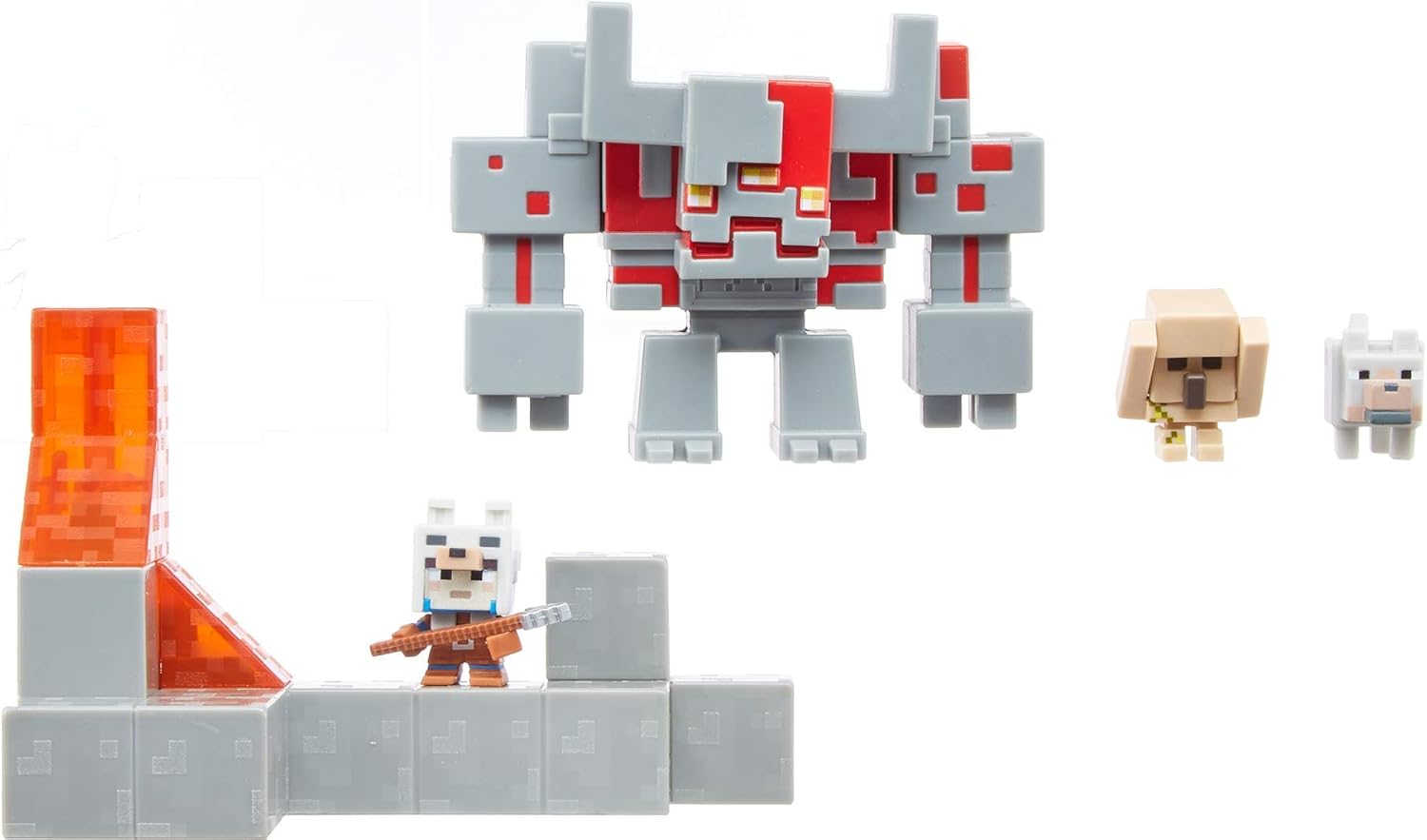 Amazon Com Minecraft Dungeons Redstone Monstrosity Mangle With Redstone Monstrosity Armored Valorie Iron Golem Summoned Wolf Battle In A Box Gift For Kids Age 6 And Older Toys Games