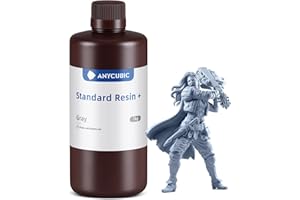ANYCUBIC Standard 3D Printer Resin Plus, 405nm SLA Fast UV-Curing Resin, High Precision & Rapid Photopolymer for 8K/14K/16K Capable LCD/DLP/SLA 3D Printing (Gray, 1000g)