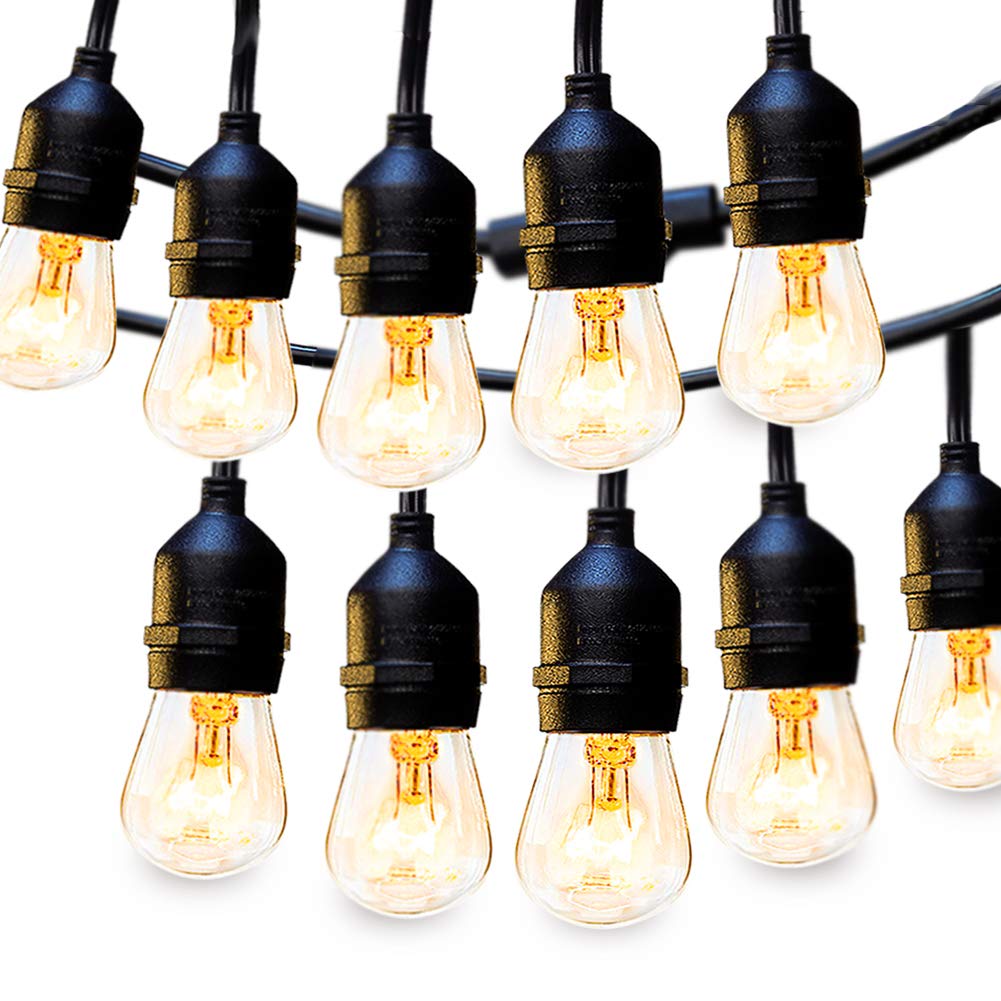 2 Pack Outdoor String Lights Commercial Great Weatherproof Strand Dimmable Edison Vintage Bulbs, Decorative Caf&eacute; Patio Lights for Bistro Garden 48.2ft
