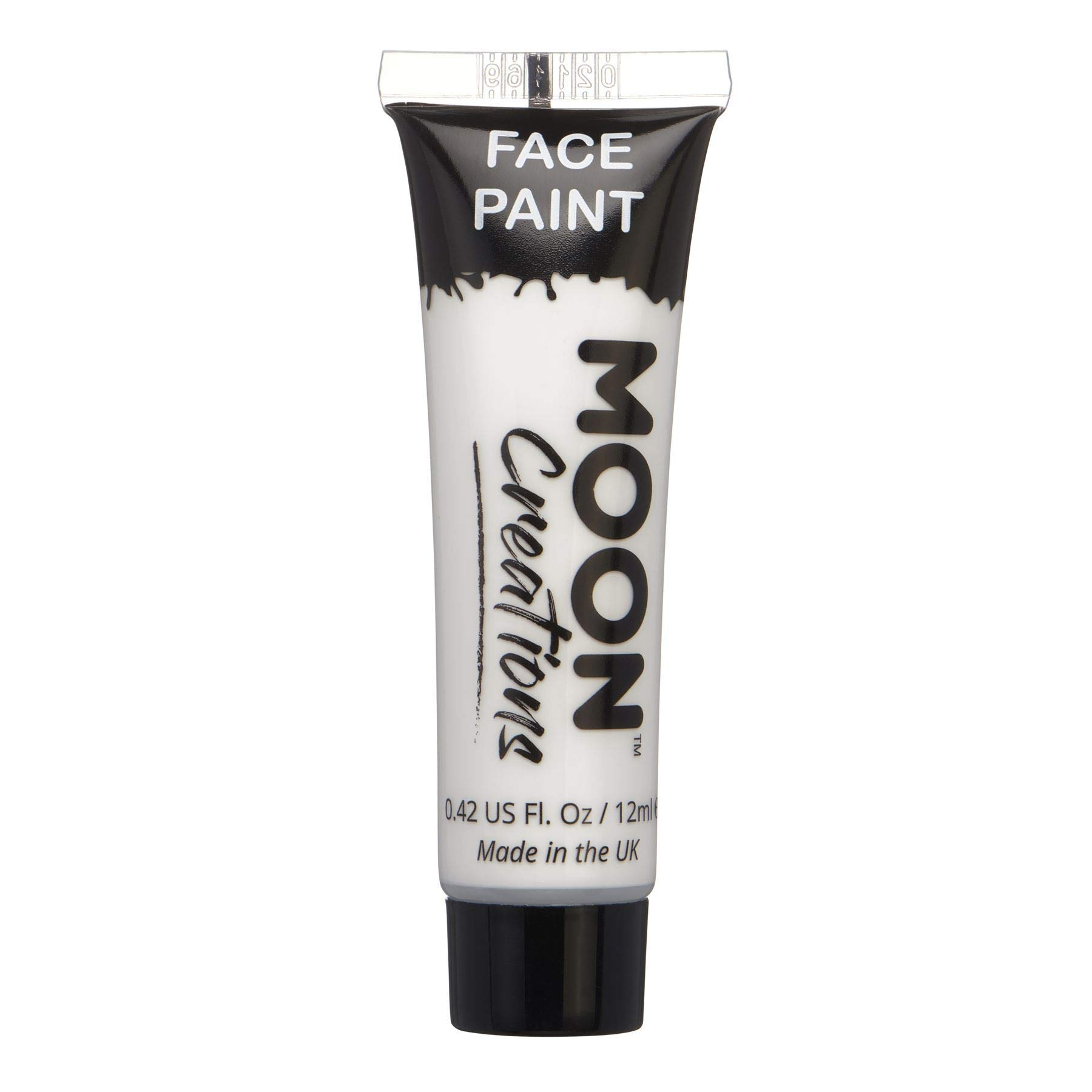Moon Creations Face & Body Paint Tubes | White | 12ml | Ready to Use Face Paint | No Flake | Cruelty Free, Made in UK | Face Paint for Kids, Adults, Fancy Dress, Festivals, Halloween & More