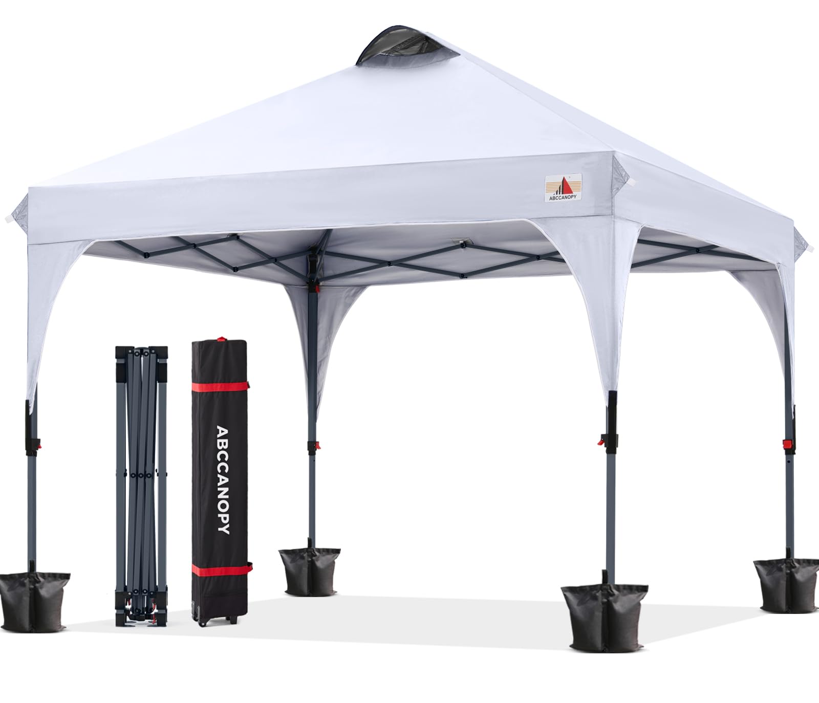 ABCCANOPY 3x3M Pop Up Gazebo Commercial Gazebo With Upgrade Roller Bag, 4 Weight Bags, Stakes and Ropes(White)