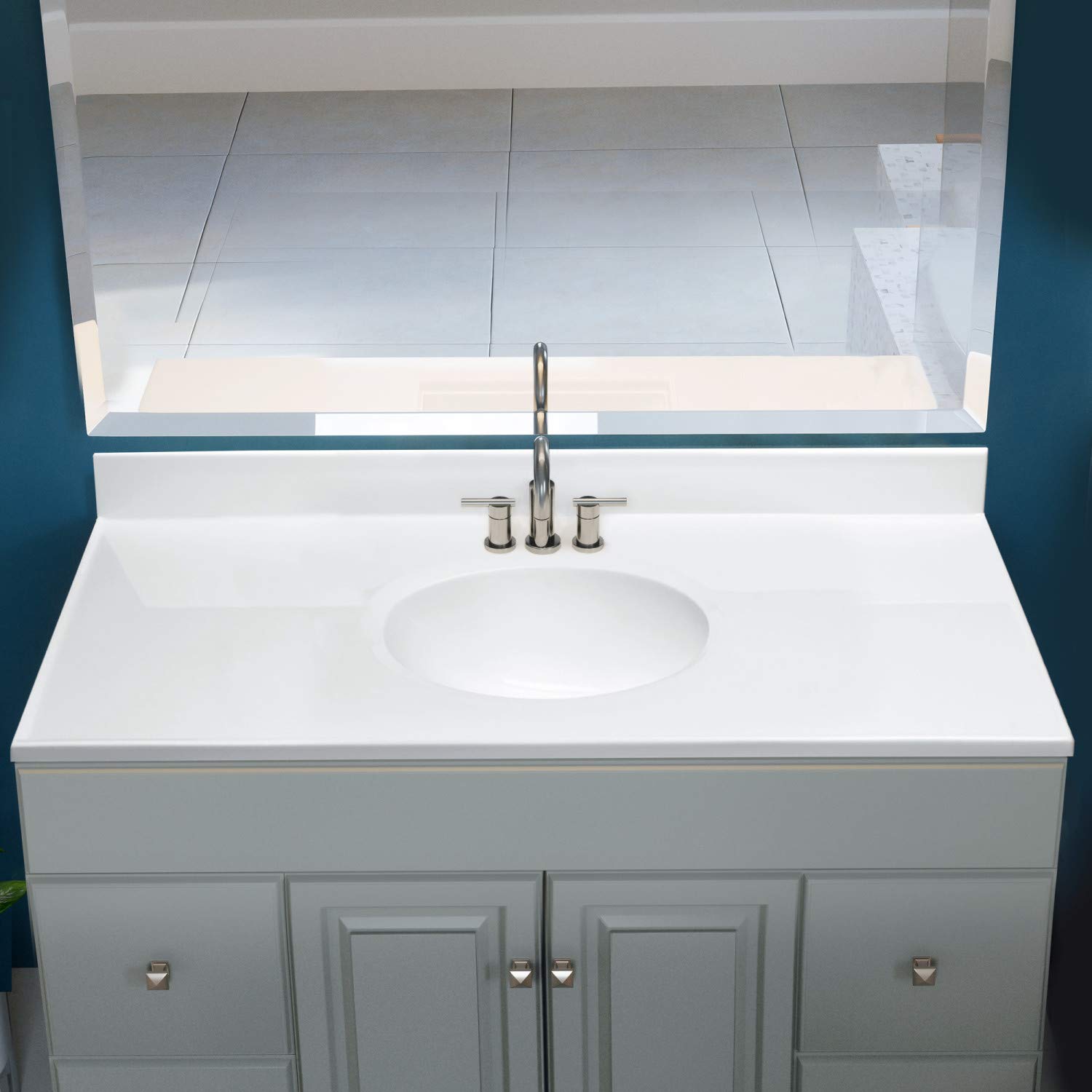 Design House 586214 Cultured Marble 49-Inch Vanity Top with Integrated Oval Bowl, Reinforced Packaging, Solid White