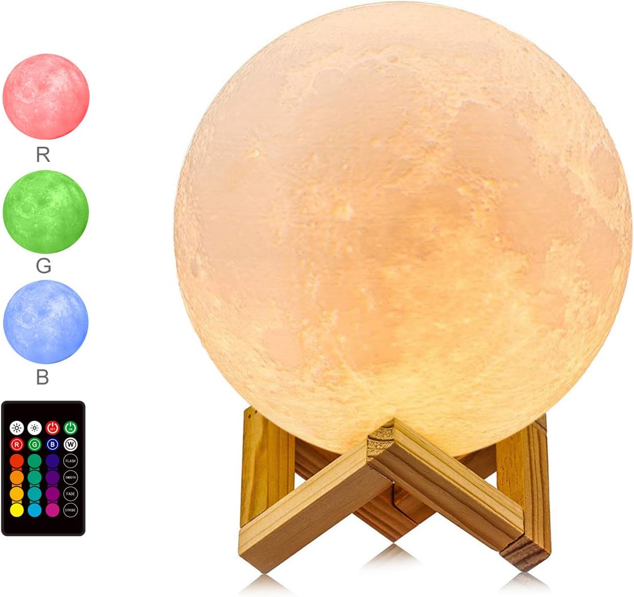 GDPETS Moon lamp, (7.3INCH) 16 Color 3D Printing Moon Led Night Light, Remote& Touch Control and Adjust Brightness& Rechargeable Home Decorative Light Lamps for Baby/Kids/Lover/Friends Gifts